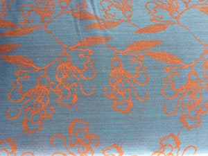 Screen Printed Rust Mistletoe Design on Shot Cotton Blue/Red Thread