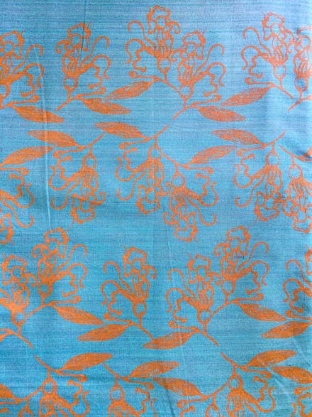 Gold Mistletoe Print on Blue Shade 3A on Shot Cotton