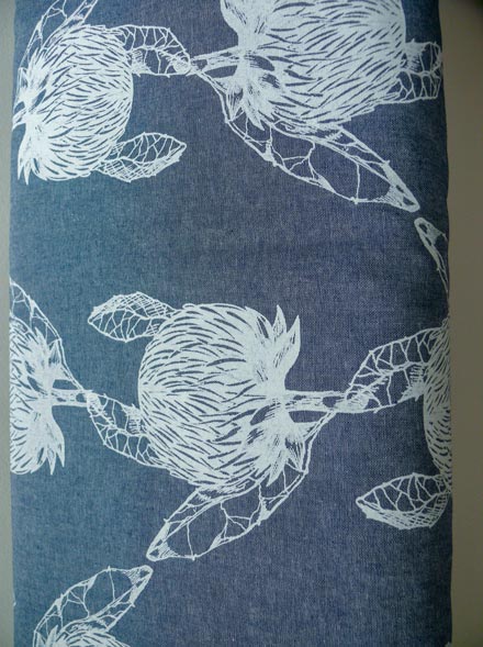 White Telopea Print on Blue Denim Cotton