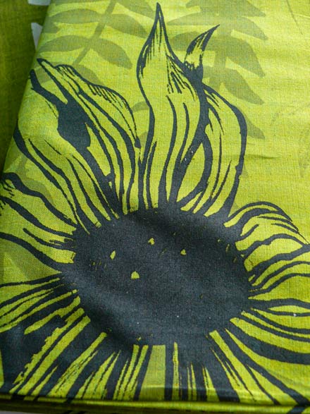 Black & Gray Flannell Flower Print on Green Shot Cotton