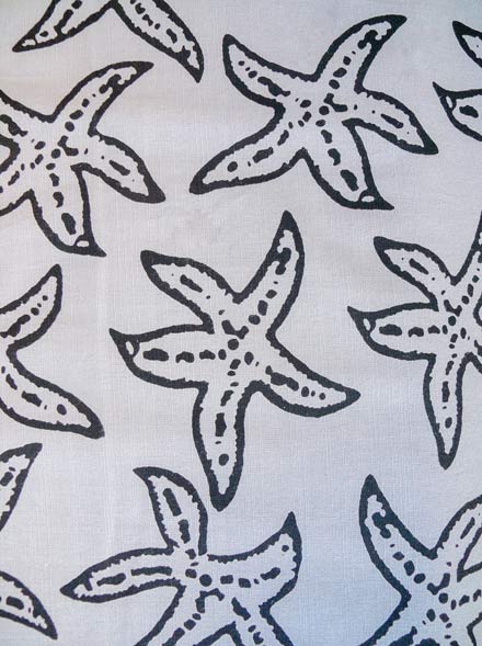 Black Star Fish Print on Neutral Slub Cotton