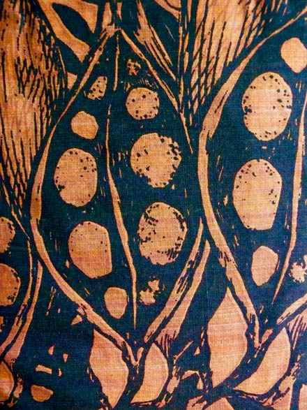 Gum Blossom & Seed Pod Pattern Print on Orange Shot Cotton