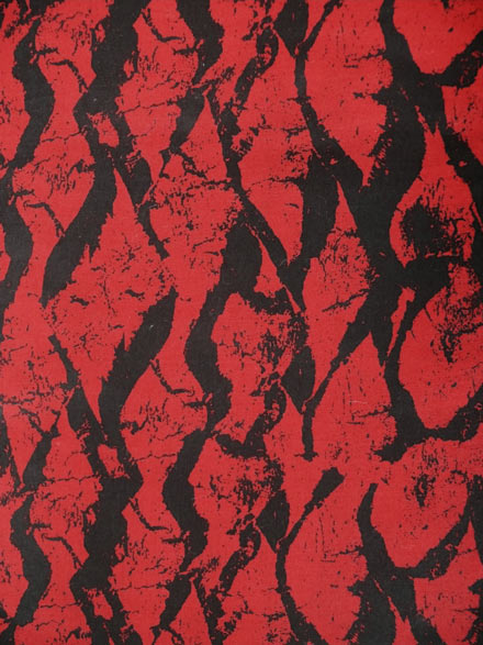 Black Parchment Print on Red Slub Cotton