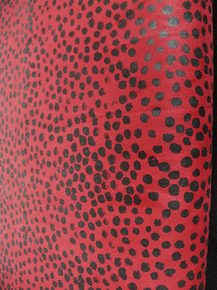 Black Spot Print on Red Slub Cotton