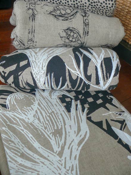 Pods and Gymea Lily Hand-screen on Natural Linen