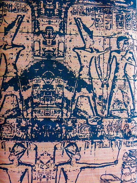 Black Egyptian King Pattern Print on Orange Shot Cotton