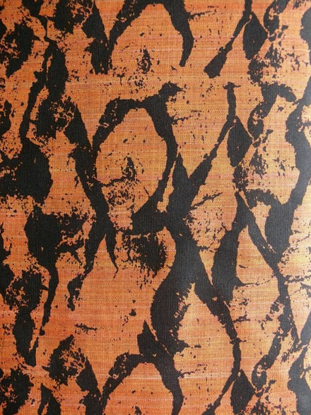 Black Parchment Pattern Print on Orange Shot Cotton