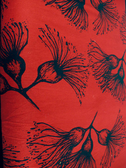 Black Eucalyptus Print on Red Slub Cotton