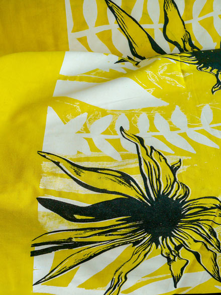 Flannel Flower Print on Yellow Shot Cotton